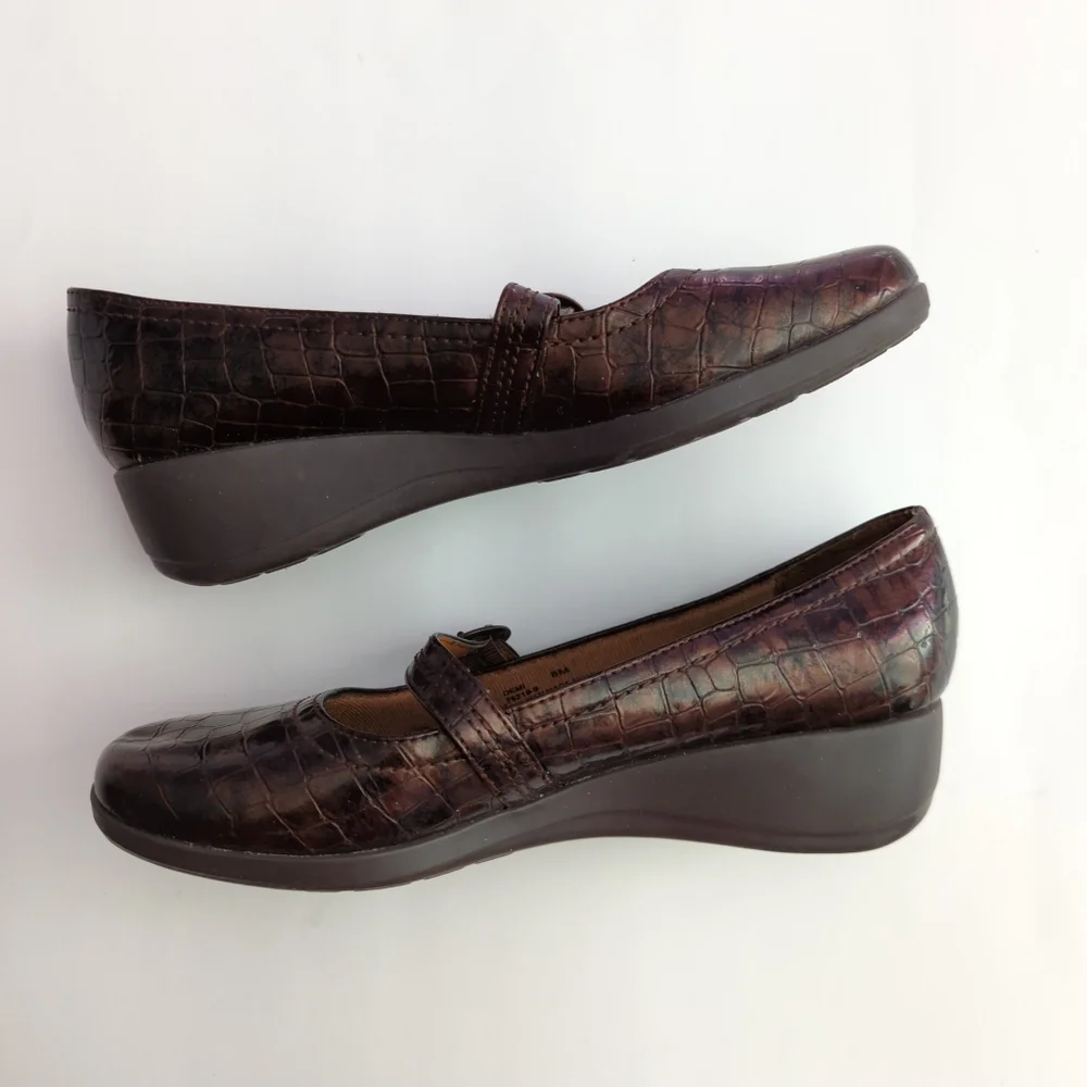 Life Stride Denise Mary Jane Size 8M Slip On Brown Black Faux Shoes